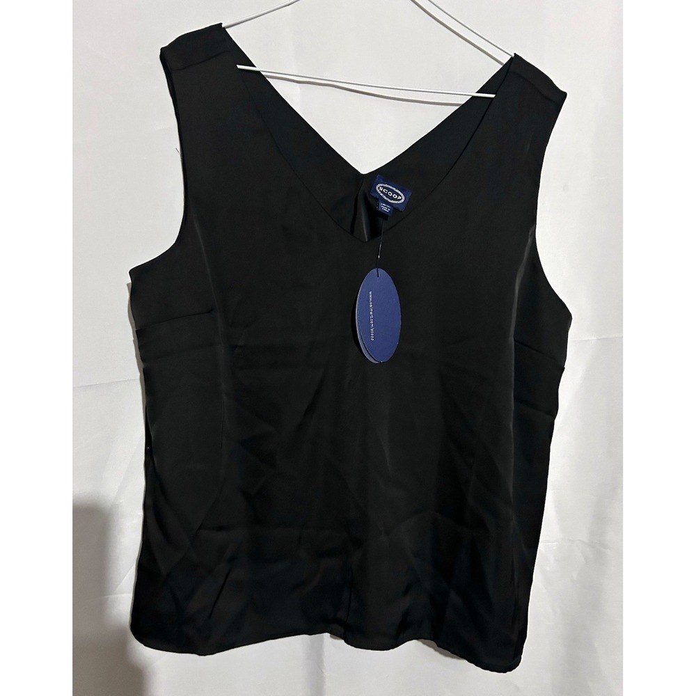 Scoop Black Solid Polyester Scoop Neck Sleeveless Tank Top Women's XL